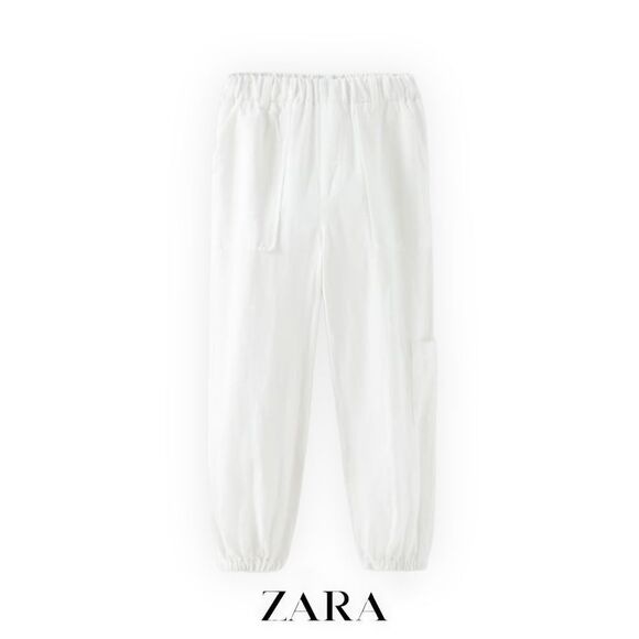 ZARA Kids | Oyster White | LINEN CARGO PANTS - Picture 1 of 4